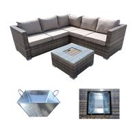 FURNITURE ONE 5 Seater Rattan Patio Corner Sectional Sofa with Ice Bucket Coffee Table in Brown | Size: 1 Pack FURNITURE ONE Brown 1 Pack