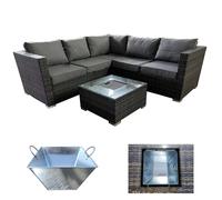 FURNITURE ONE 5 Seater Rattan Patio Corner Sectional Sofa with Ice Bucket Coffee Table in Dark Grey | Size: 1 Pack FURNITURE ONE Dark Grey 1 Pack