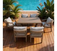 FURNITURE ONE 7 Pieces Aluminum Patio Furniture Set with Dining Table in Beige | Size: 1 Pack FURNITURE ONE Beige 1 Pack