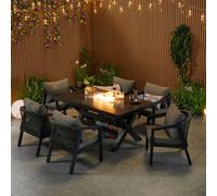 FURNITURE ONE 7 Pieces Aluminum Patio Furniture Set with Firepit Table in Dark Grey | Size: 1 Pack FURNITURE ONE Dark Grey 1 Pack