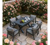 FURNITURE ONE Aluminum Patio Dining Set with Extending Table in Dark Grey | Size: 9 Pack FURNITURE ONE Dark Grey 9 Pack