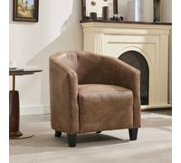 FURNITURE ONE Bronzing Fabric Tub Chair, Upholstered Armchair, Padded Barrel Club Chair - Grey in Brown FURNITURE ONE Brown