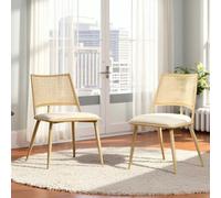 Furniture One Dining Chairs Set of 2, Mid-Century Kitchen Chair-Rattan Backrest and Metal Frame, Upholstered Dining Chair with Living Room, Bedroom - Oak