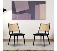 FURNITURE ONE Dining Chairs Set of 2, Mid-Century Upholstered Kitchen Chair with Rattan Backrest & Metal Frame in Black | Size: 2 Pack FURNITURE ONE Black 2 Pack