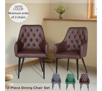 Furniture One Dining Chairs Set of 2, PVC Leather Upholstered Kitchen Chair, Accent Armchair with Metal Frame-Dining Room, Living Room, Restaurants - Brown