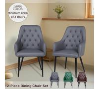 Furniture One Dining Chairs Set of 2, PVC Leather Upholstered Kitchen Chair, Accent Armchair with Metal Frame-Dining Room, Living Room, Restaurants - Grey