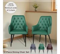 Furniture One Dining Chairs Set of 2, PVC Leather Upholstered Kitchen Chair, Accent Armchair with Metal Frame-Dining Room, Living Room, Restaurants - Green