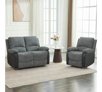 Furniture One Electric Reclining Sofa Set, Corduroy Fabric Recliner Sectional Sofa Suite-Adjustable Backrest and Footrest, Jumbo Cord Fabric Recliner - 1+2 Sofa Set