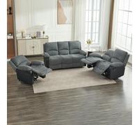 Furniture One Electric Reclining Sofa Set, Corduroy Fabric Recliner Sectional Sofa Suite-Adjustable Backrest and Footrest, Jumbo Cord Fabric Recliner - 1+2+3 Sofa Set