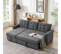 Furniture One L Shapred Corner Sofa Bed with Storage, Padded Sectional Transformable Sofa & Reversible Storage Chaise - Light Gray - Linen