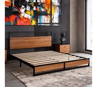 FURNITURE ONE Metal Bed Frame with Headboard & Footboard, Solid Slatted in Brown | Size: EU King FURNITURE ONE Brown EU King