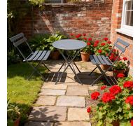 FURNITURE ONE Metal Bistro Set, Folding Patio Furniture Table & Chairs Set of 2 in Grey | Size: 2 Seater FURNITURE ONE Grey 2 Seater