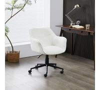 Furniture One Office Chair, Boucle Fabric Padded Armchair, Mid-back Swivel Vanity Chair - Max Load 150kgs - White - White