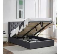 Furniture One Ottoman Storage Bed Frame, Bed Frame with Underbed Storage, Adjustable Headboard, Solid Wood Slats, Max Load 320KS - Double - Gray - Button