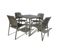 Furniture One Outdoor Rattan Wicker Garden Furniture Dining Set with Stackable Rattan Chairs, Weatherproof Wicker Rattan Furniture Set - 84L x84W x74H+4 Chair - 5 - Square Table