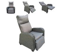 Furniture One Outdoor Wicker 170° Lay Flat Recliner Chair with Soft Cushions, Adjustable Backrest and Footrest - Natural - Gray - Rattan