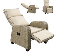 Furniture One Outdoor Wicker 170° Lay Flat Recliner Chair with Soft Cushions, Adjustable Backrest and Footrest - Natural - 1 - Natural - Rattan