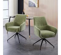 Furniture One Padded Dining Chair, 180° Auto Rotate Chenille Fabric Vanity Armchair with Metal Frame, Max Load 150 KGS - 2 PCS - Green