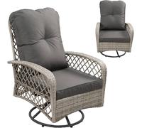 FURNITURE ONE Patio Rattan Swivel Chair, with Soft Cushion - Gray in Grey | Size: 1 Pack FURNITURE ONE Grey 1 Pack