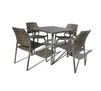 Furniture One Rattan Effect Grey 4 Seater Cube Dining Table And Chair Set Fully Assembled Stackable Chairs