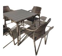 Furniture One Rattan Effect Grey 4 Seater Rectangular Dining Table And Chair Set Fully Assembled Stackable Chairs