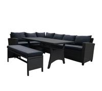 Furniture One Rattan Effect Grey 6 Seater Table And Chair Dining Sofa Set Patio Outdoor Sofa With Bench