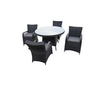 Furniture One Rattan Effect Grey Round 4 Seater Dining Set Table & Chair Set No Assembly & Aluminium Frame