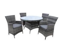 Furniture One Rattan Effect Grey Round 4 Seater Dining Set Table & Chair Set No Assembly & Aluminium Frame