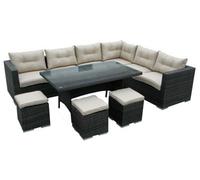 Furniture One Rattan Effect Mix Brown Rattan 9 Seat Corner Sofa Set No Assembly & Aluminium Frame