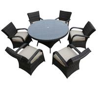 Furniture One Rattan Effect Mix Brown Round 6 Seater Dining Set Table & Chair Set No Assembly & Aluminium Frame