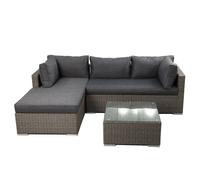 FURNITURE ONE Rattan Garden Corner Sofa Set, 3 Piece L-Shaped Corner Sofa, Tempered Glass Table - Fully Assembled in Light Grey FURNITURE ONE Light Grey