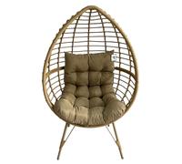 FURNITURE ONE Rattan Standing Egg Chair, with Removable Water-Resistant Cushions, Metal Frame Stand in Light Brown | Size: 1 Pack FURNITURE ONE Light Brown 1 Pack