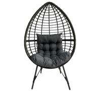 FURNITURE ONE Rattan Standing Egg Chair, with Removable Water-Resistant Cushions, Metal Frame Stand in Grey | Size: 1 Pack FURNITURE ONE Grey 1 Pack