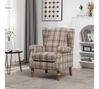 FURNITURE ONE Retro Accent Chair, Soft Padded Fabric Wingback Tartan Armchair in Brown | Size: 1 Pack FURNITURE ONE Brown 1 Pack