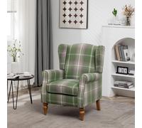 FURNITURE ONE Retro Accent Chair, Soft Padded Fabric Wingback Tartan Armchair in Green | Size: 1 Pack FURNITURE ONE Green 1 Pack