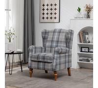 FURNITURE ONE Retro Accent Chair, Soft Padded Fabric Wingback Tartan Armchair in Grey | Size: 1 Pack FURNITURE ONE Grey 1 Pack