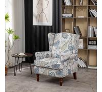 FURNITURE ONE Wingback Armchair, Padded Floral Retro Vantage Accent Chair in Bright Blue | Size: 1 Pack FURNITURE ONE Bright Blue 1 Pack