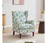 Furniture One Wingback Tartan Armchair, Retro Accent Chair Soft Padded Fabric Lounge Padded Sofa Chair with Solid Wood Frame - Teal