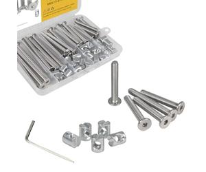 Furniture Screws Set, 24 Sets M6-1.0mm Bed Bolts and Barrel Nuts, 304 Stainless Steel Fully Threaded Bunk Bed Screws, Crib Parts, Bed Frame Crib Bolts Kit Assortment Kit with Wrench