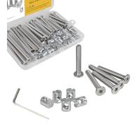 Furniture Screws Set, 24 Sets M6-1.0mm Bed Frame Crib Bolts and Nuts Kit, 304 Stainless Steel Fully Threaded 4 Different Length Bunk Bed Screws, Crib Parts, Barrel Bolts Assortment Kit with Wrench