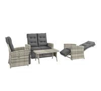 Outsunny 4 Piece Rattan Garden Furniture Set w/ Sofa, Glass Table, Light Grey, Grey
