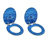 Furniture Set-WC Toilet Seats with Soft Close Lid 2 pcs Blue Water Drop Design