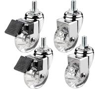 Furniture Swivel Castor,Stem Castor Wheels 50mm, Threaded Rod M8*15mm, M10*15mm, 4 Moving Caster Wheels with Brake Heavy Duty Swivel Wheels for Furniture, Trolley Wheels with PU Caster (Color :(M8*15m