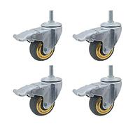 Furniture Swivel Castor,Threaded Stem Caster M12 X 30mm,Swivel Castor Wheels 75mm, Industrial Castors Set of 4, Loadable Weight : 60kg, Soft Wheel No Noise Casters(4 Pcs with Brake)