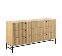 Furniture To Go Albany Wide Chest of 6 Drawers in Oak/Black Legs - Oak & Black - Matt - Melamine,powder coated steel