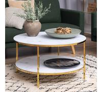Furniture To Go Alisma Round Coffee Table With White Crystal Clear Marble Glass Top & Gold Legs