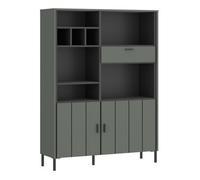 Arundel Bookcase 2 Door 1 Drawer in Green/Grey, none