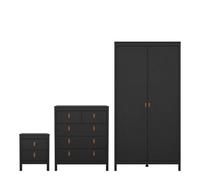 Furniture To Go Barcelona 3 Piece Bundle, Bedside, Chest And 2 Door Wardrobe In Matt Black