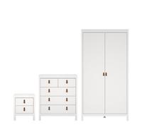 Furniture To Go Barcelona 3 Piece Bundle, Bedside, Chest And 2 Door Wardrobe In White