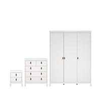 Furniture To Go Barcelona 3 Piece Bundle, Bedside, Chest And 3 Door Wardrobe In White